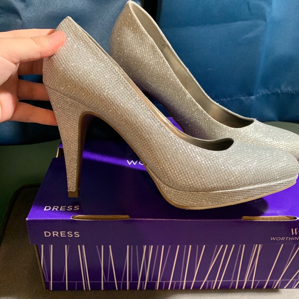 Worthington Silver Sparkly Formal Heels (3-4 inch)